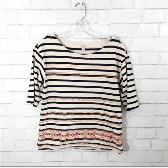J.Crew neon stitchwork striped top size small - Picture 2 of 8